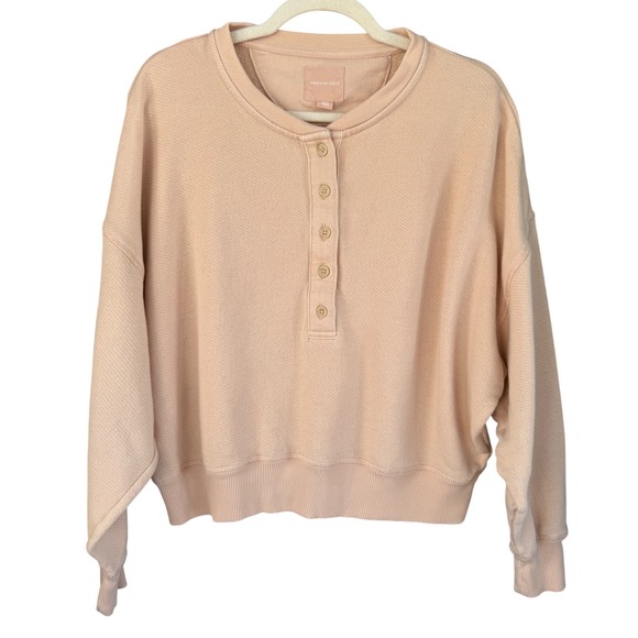 A5 AE American Eagle Blush Pink Henley Sweatshirt Small Cozy Pullover Top - Picture 1 of 6